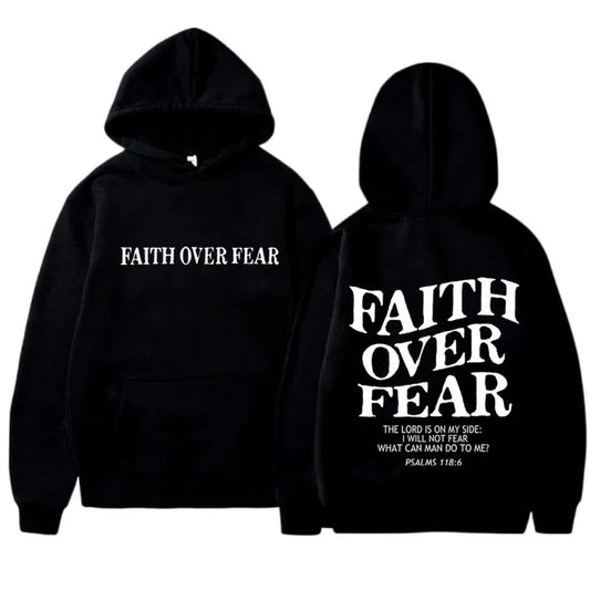 FAITH OVER FEAR Hoodies for Men Women Casual Long Sleeve Hooded Sweatshirts
